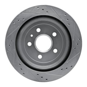 Cadillac CTS Brake Rotor (1) - Rear Left - R1 Concepts - Drilled & Slotted - Silver - `08-`19